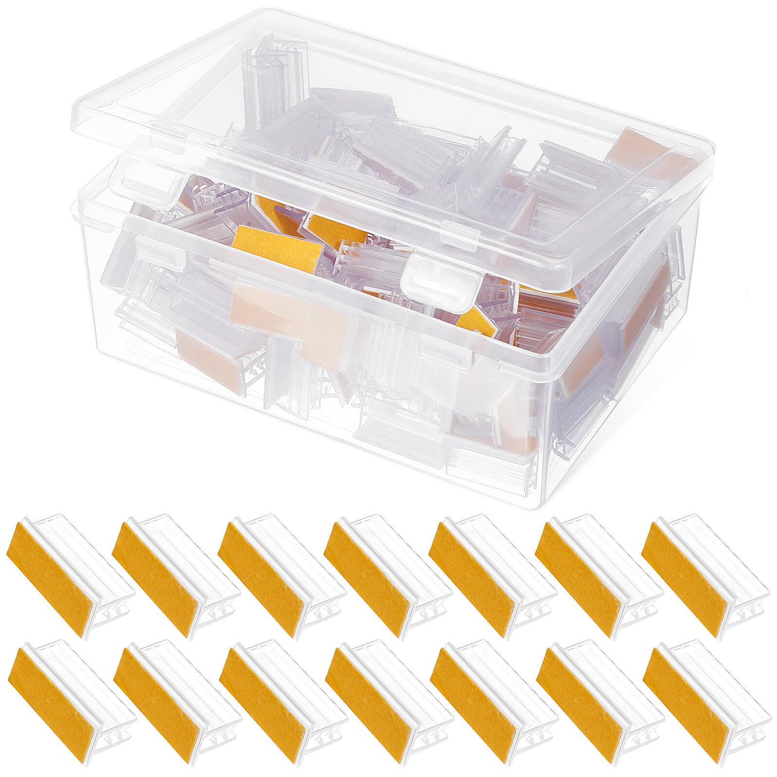 Healeved Portacartello in Acrilico 100 Pezzi Retro Autoadesivo, Clip Porta Etichette Facili da Usare per Esposizione da Tavolo Ufficio