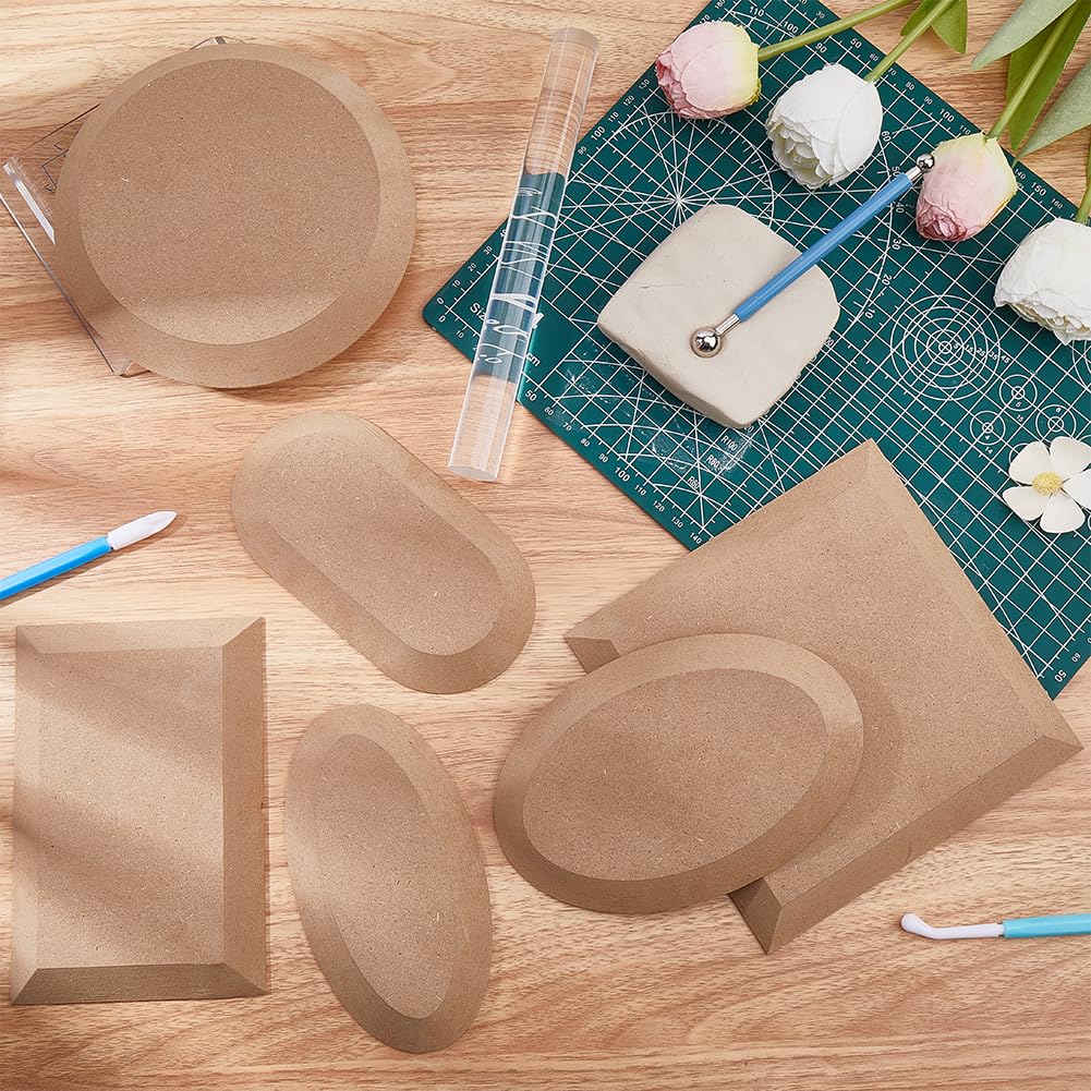 OLYCRAFT Set mit 6 Stück 6 verschiedenen ovalen Töpferformen aus Keramik rechteckige Holzwerkzeuge für Töpferei Ton Trockenbrett Formplatte Töpferwerkzeuge tragbare Skulptur Grundplatte