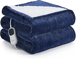 JKMAX Heated Electric Blanket Twin Size - 62"x84" Flannel Heating Blanket with 10 Heating Levels & 5 Time Settings Over-Heat Protection, Winter Warmer for Adults with ETL Certification(Navy Blue)