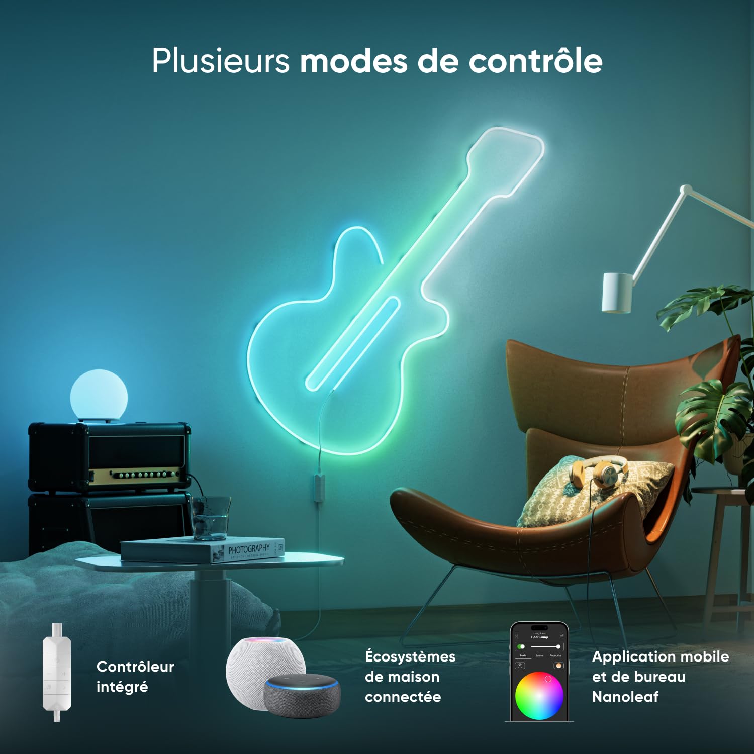 Nanoleaf Ruban Lumineux Néon LED RGB 5m, Bande WiFi Compatible Matter, Alexa et Google Assistant, Sync Musique et Écran, DIY, Scènes Dynamiques via App, Commande Vocale, pour Chambre et Déco Murale