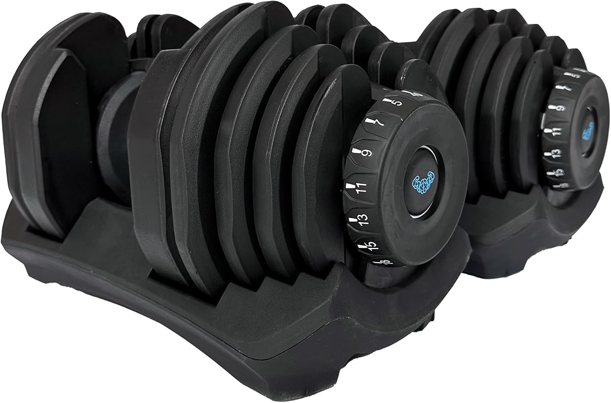 BRAINGAIN Juego de Mancuernas Ajustables – Pares 15 en 1 y 17 en 1 | Opciones de 24 kg y 40 kg | Pesas Compactas para Gimnasio en Casa | Tecnología Smart Click | Diseño Duradero