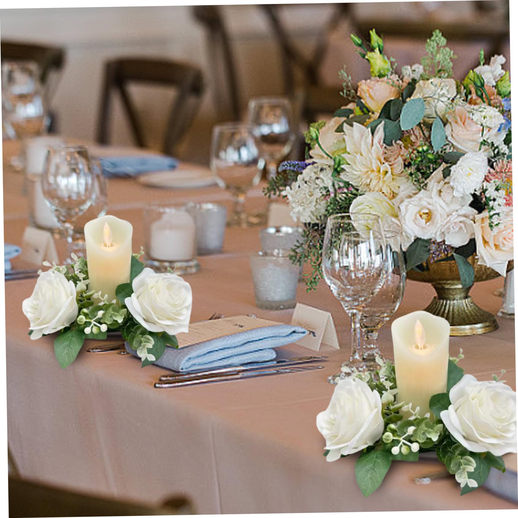 Kerzenkränze Ringe Künstliche Rosen Blumenkerzenringe Für Säulen Kleiner Blumenkranz Kerzenhalter Hochzeitsdekoration Tischdekoration Rosige Ringe Kerze Für Esstischdekoration 6 Stück 20,1 cm