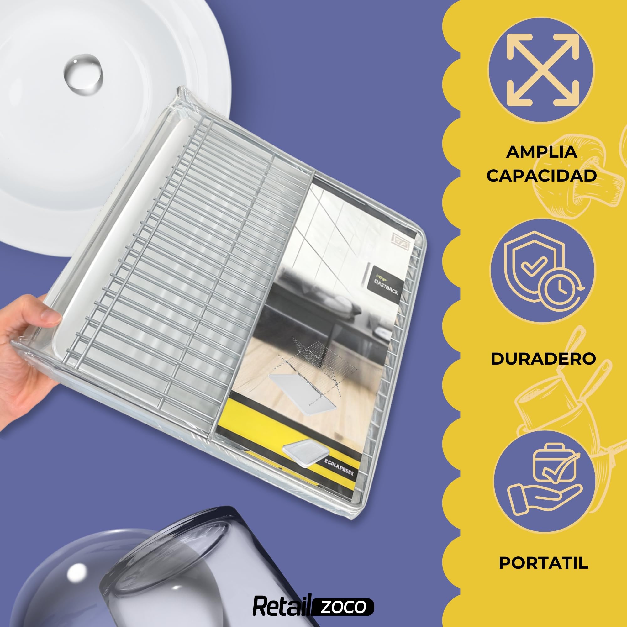 CHEFZOCO Escurreplato Plegable Acero Inoxidable y plástico, Escurridor de Platos, Escurridor Fregadero 2 módulos, Bandeja Anti-Goteo, Organizador de vajilla, 42 cm Largo x 37 cm Fondo x 25 cm Altura