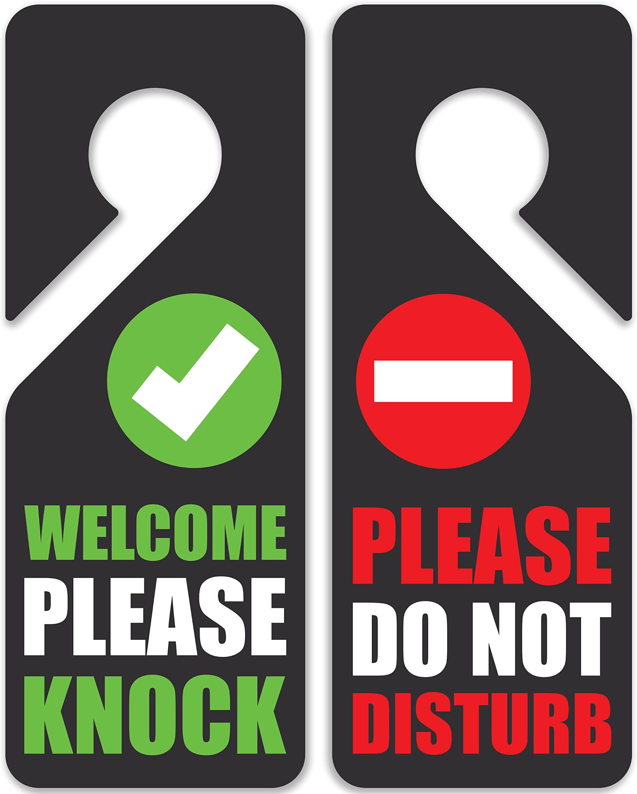 Please Do Not Disturb Door Hanger Sign - Double Sided (2 Pack) Welcome Please Knock Sign. Ideal for Office Home Clinic Dorm Online Class Meeting Therapy Video Recording Sessions.
