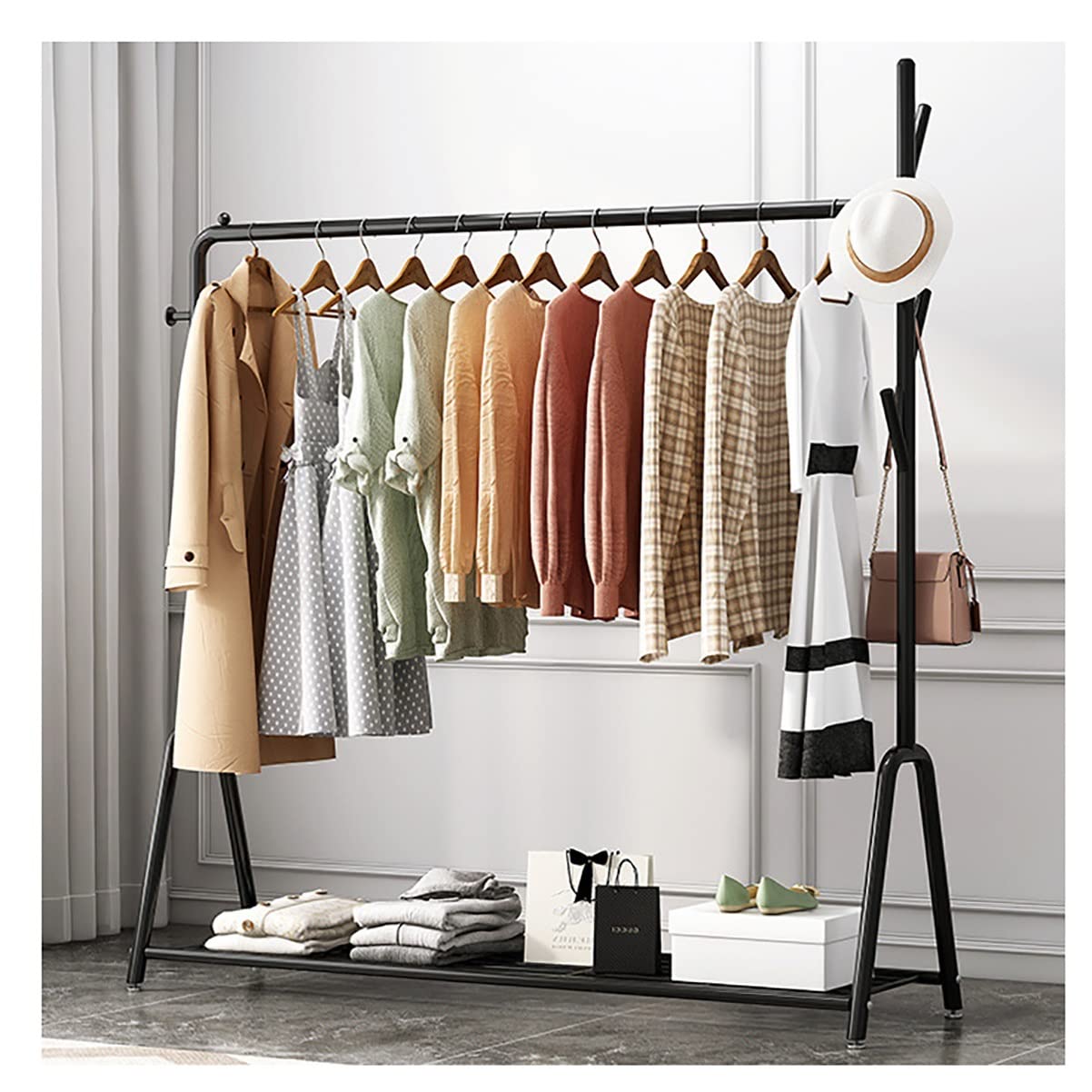 Heavy Duty Clothes Rack Garment Rail Shoe Bench Coat Stand Rack Hanger Metal Garment Rack Stand with Top