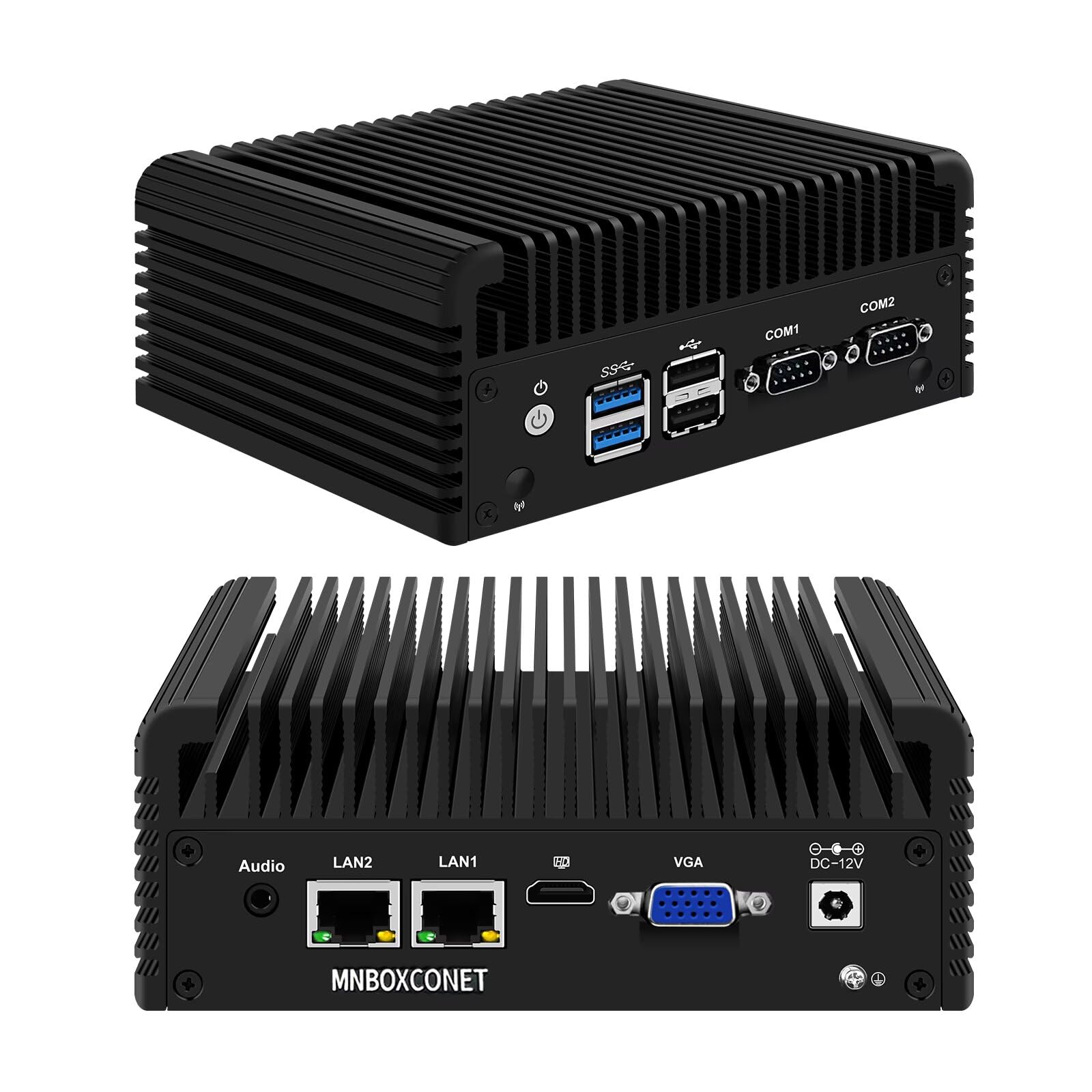 Lüfterloser Mini PC Industrie Celeron N2840, 2 x RS232 serielle Schnittstellen, 2 x 1000M Gigabit-LAN, Micro Computer, 8 GB RAM, 512 GB SSD, VGA+HD, WiFi/BT, SIM Slot