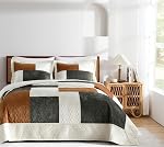 Grassix Luxury Velvet Quilt Set King Size, 3 Pieces Lightweight Velvet Comforter with Pillow Shams, Geometric Quilted Bedspread Coverlet Bedding Set for All Seasons, Beige Taupe, 108"x96"