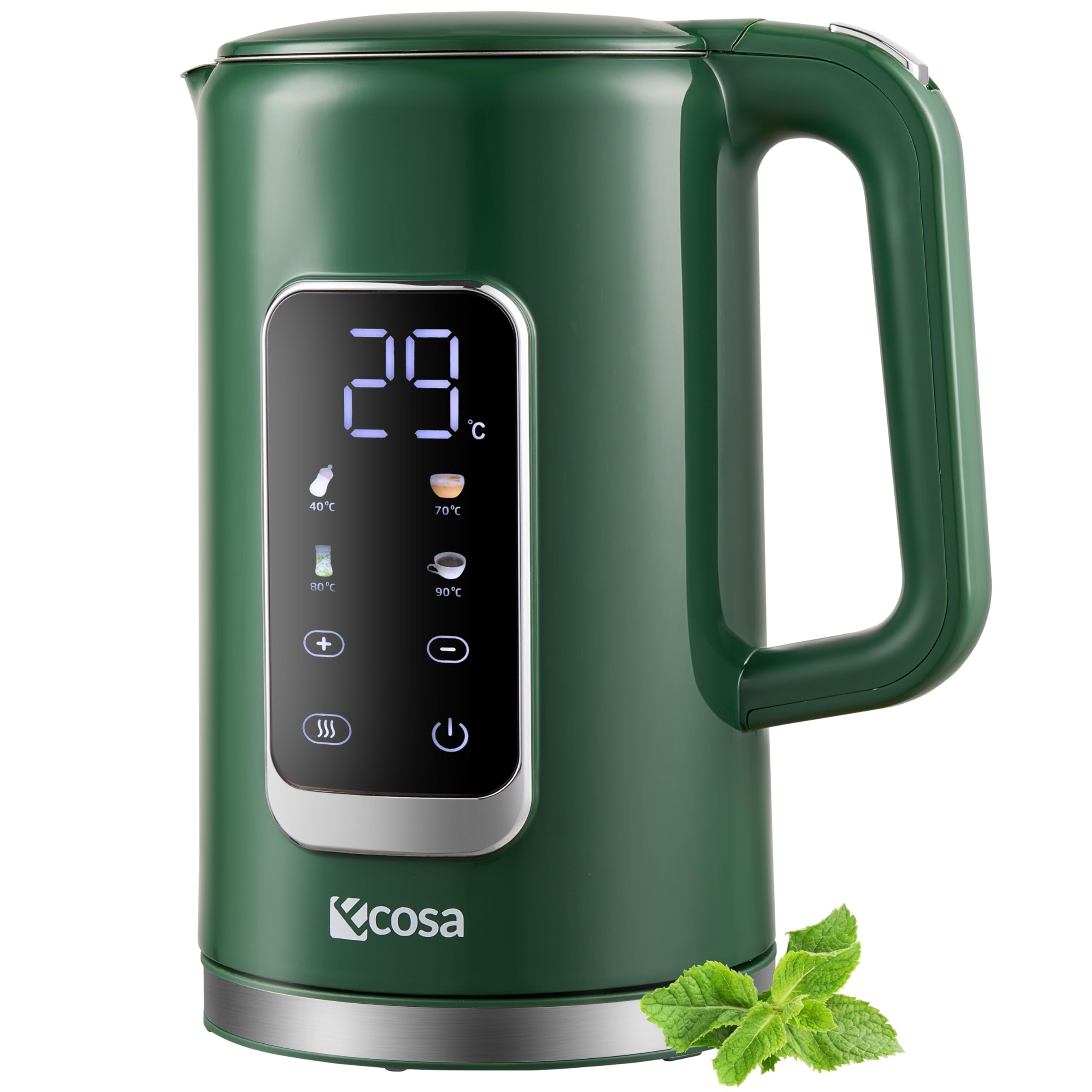 Wasserkocher Edelstahl mit Temperatureinstellung (40°C-100°C) 1,7 Liter 2200 Watt Teekocher 100% BPA FREI Warmhaltefunktion LED Display mit Temperaturwahl Wasser Kocher Water Kettle (Silverstone Grün)