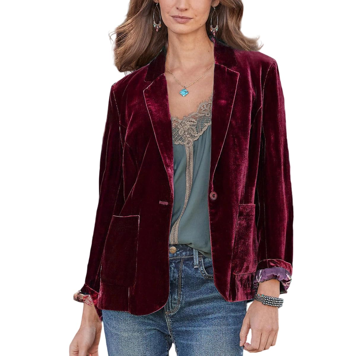 Womens Velvet Coat Vintage Elegant Long Sleeve Casual Blazer Fall Button Down Outwears with Pockets for Women