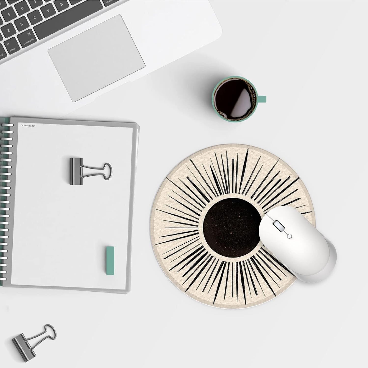 Boho Nordic Sun Abstract Black Sunshine Small Mouse Pad 7.9x7.9 Inches,Washable Round Cloth Mousepad for Office Laptop Computer,Non-Slip Rubber Base Mouse Pads for Wireless Mouse, Boho Lovers Gifts - Image 3