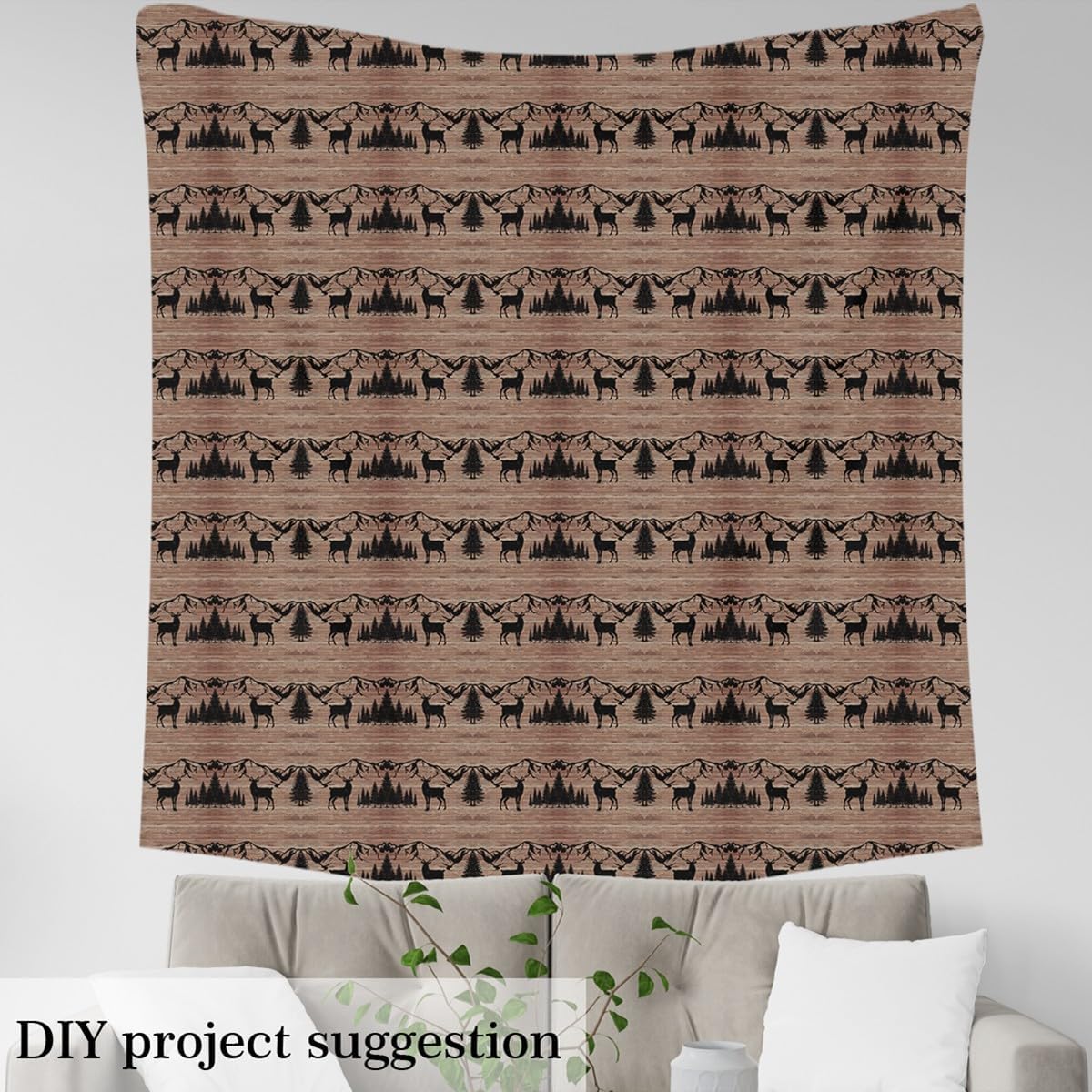 Cute Deer Fabric By The Yard 3D Wild Animal Pattern Soft Flannel Fabric Room Decorative Deer Hunting Upholstery for Chairs Wood Grain Brown Black Upholstery,3 Yards