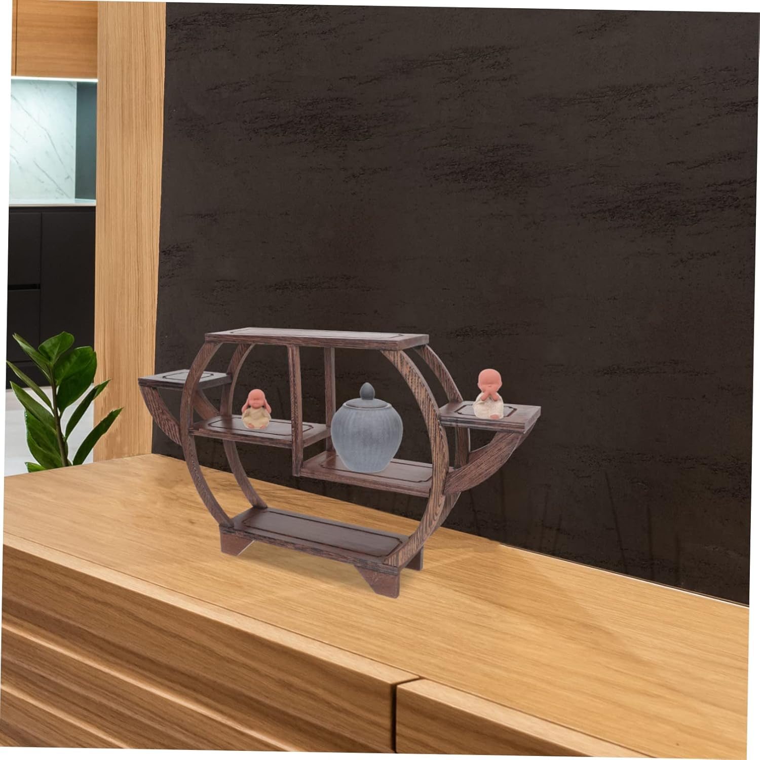 1piece Antique Wooden Curio Display Stand Elegant Multi Storage Rack for Living Room and Office Decor Vintage Design for Collectibles and Artifacts