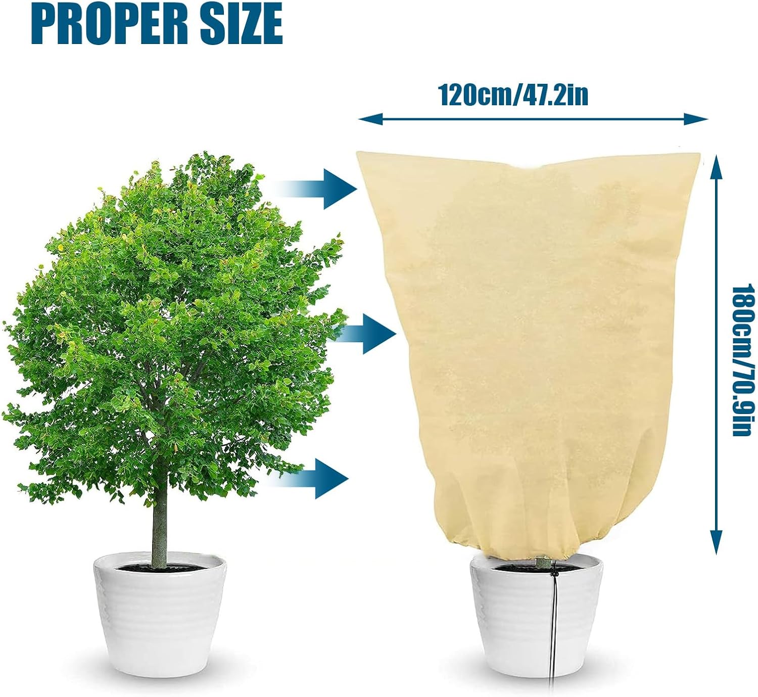 Frost Protection Plant Cover, Winter Warming Garden Fleece Bags, 120x180cm Horticultural Fleece Jacket with Zipper Drawstring, for Fruit Tree Potted Shrub Plants,White,3PCS