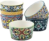 HENXFEN LEAD Soufflé Dishes Set of 6, 6oz Creme Brulee Dish Set, Small Ramekins in Colourful for Delicious Spiced Meat, Ragout Fin, and Pudding - Bohemian Style