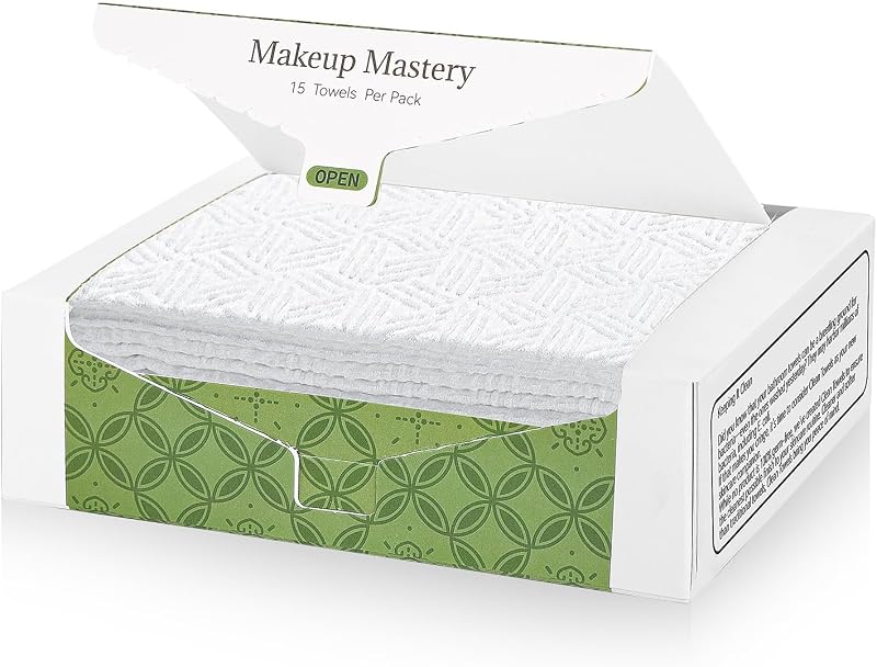 Toalhas descartáveis para o rosto MakeupMastery, tamanho para viagem, pacote com 15 unidades