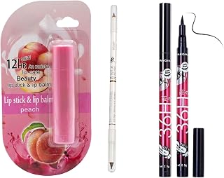 Professional 3-Piece Daily Beauty Combo – Includes 12HR Moisture Peach Lip Care Balm, 36H Waterproof Liquid Eyeliner & Dua... Price In India