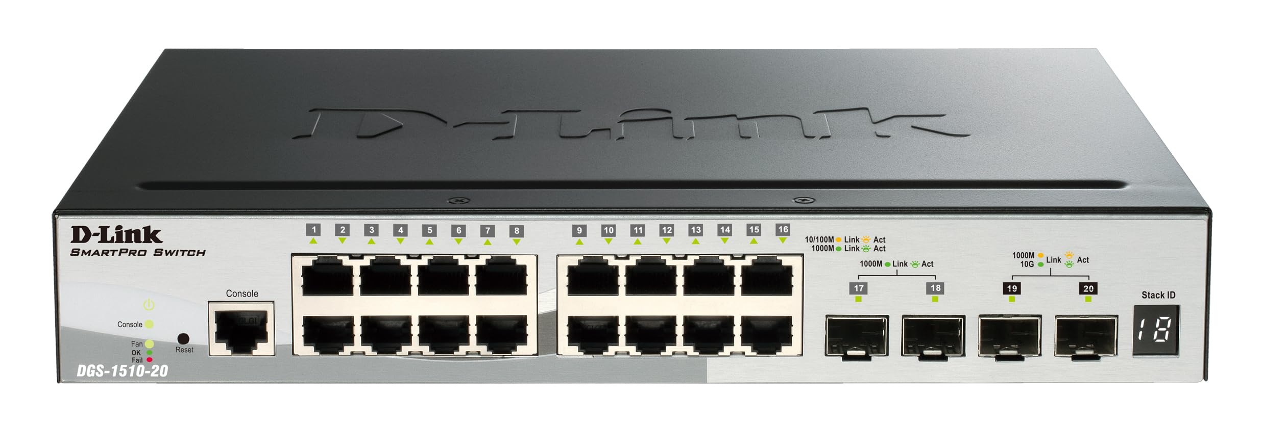 D-Link DGS-1510-20/E Switch Smart Manageable 20 Ports Gigabit 10/100/1000mbps, Réseaux Gérés - Cordon d'alimentation UE Uniquement Noir/Gris 20 Ports|16x1G|2xSFP|2x10G SFP+