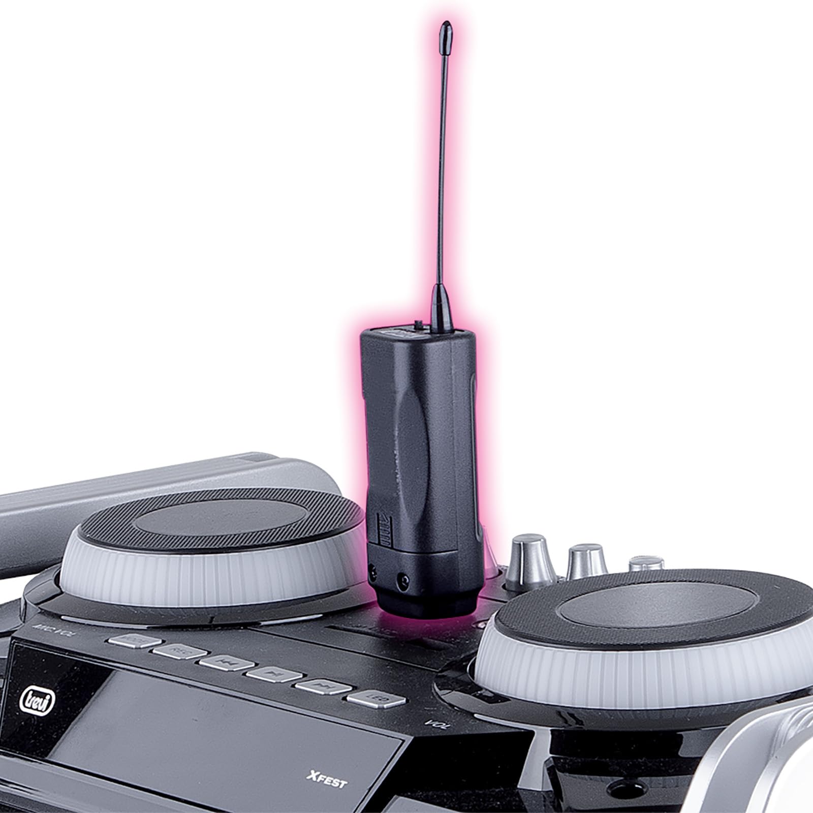 Trevi EM 408 UHF Set di Microfoni Wireless UHF con Archetto e Clip, Ricevitore Universale Jack 6.3mm, Ideale per Presentazioni, Karaoke e Insegnamento, Funzionamento Fino a 20 Metri