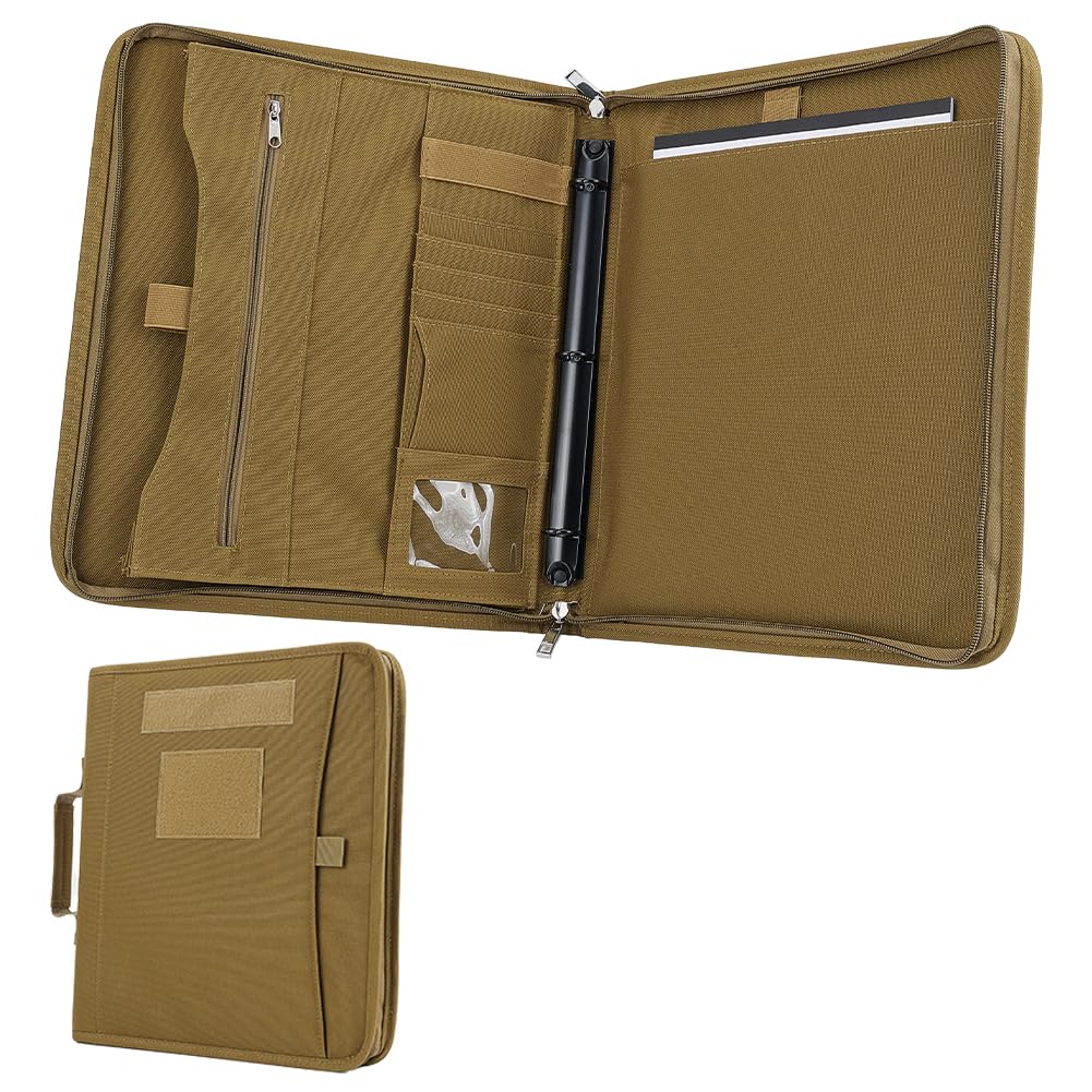 OLYCRAFT Tactical Portfolio Binder with Zippered Padfolio Binder Detachable 3-Ring Binders Planner Olive Notebook Cover Tactical Notebook Cover with A4 Letter Paper for Planners Out-Work Travel Office