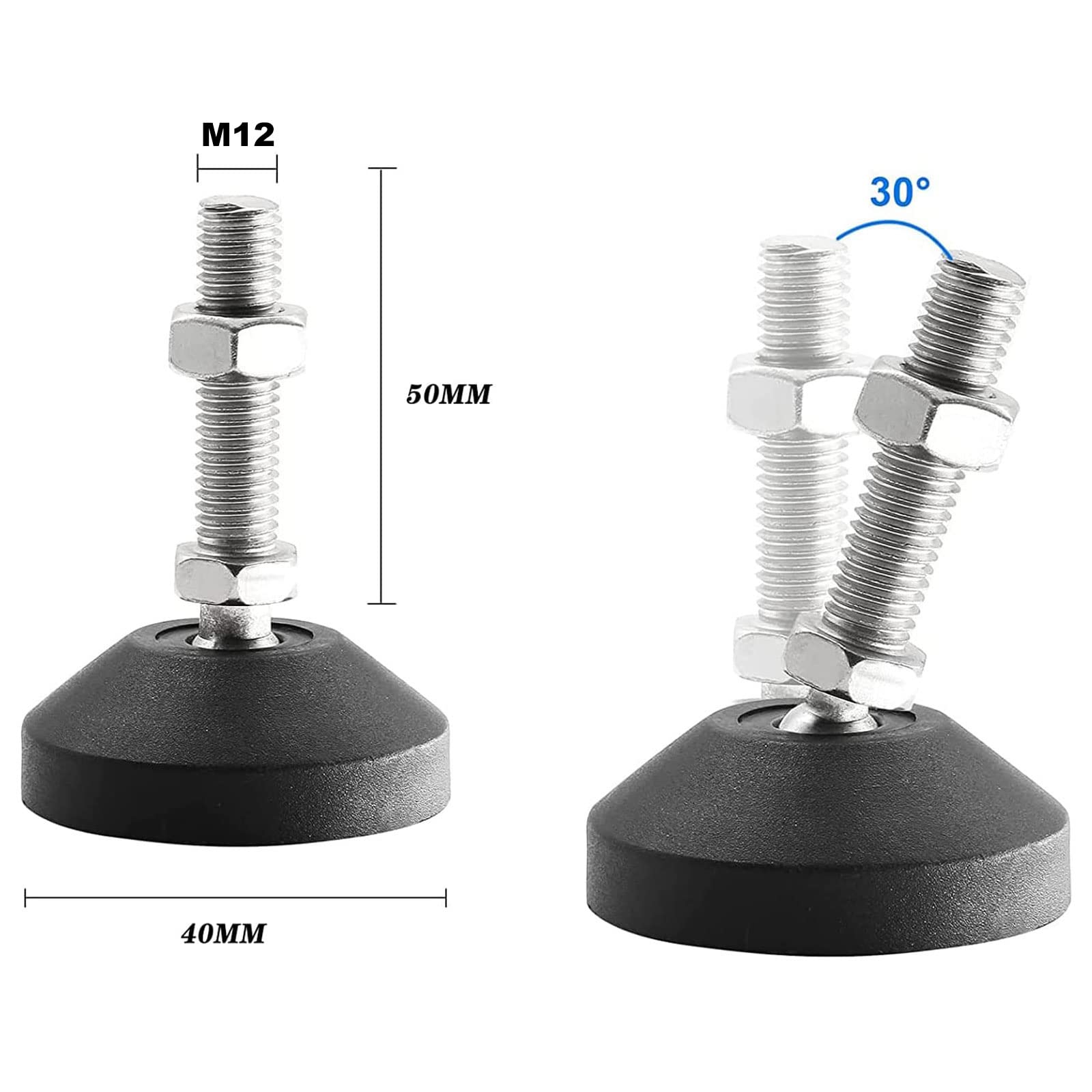 SHUIOG Pack of 8 Adjustable Foot M12 x 50 mm Adjusting Screw - Image 2