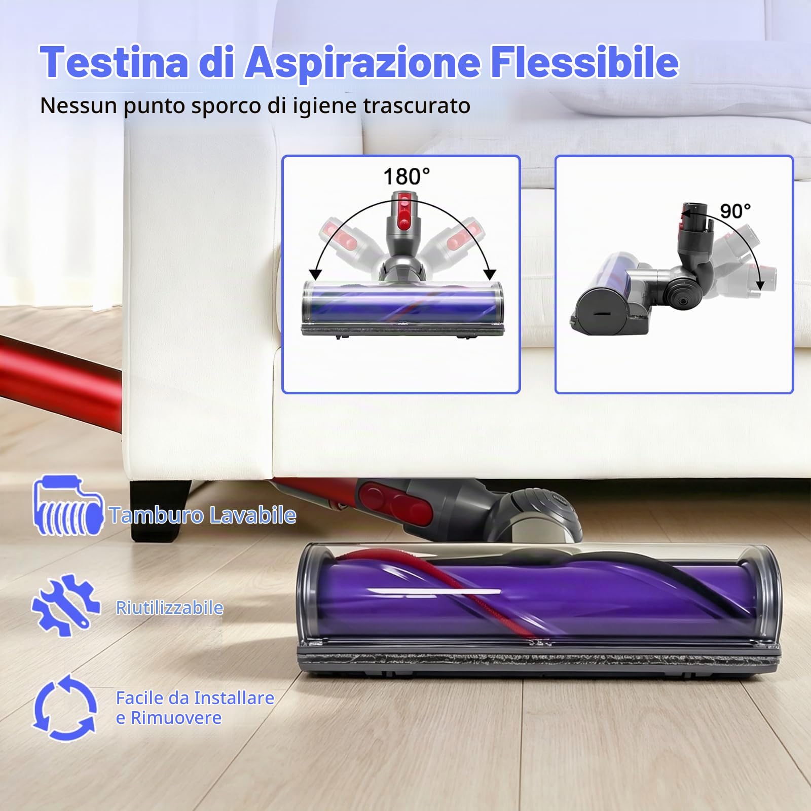 Spazzola per Dyson V7 V8 V10 V11 V15 Testina Della Spazzola Dell'Aspirapolvere con Funzione Di Sgancio Rapido Testina Di Turbo Elettrica Di Ricambio per Pavimenti Duri e Tappeti