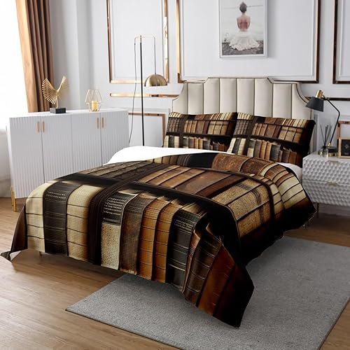 Miniatura 3 de Erosebridal Juego de edredón retro de biblioteca individual, regalo para amantes de los libros, juego de ropa de cama de libros literarios, juego de