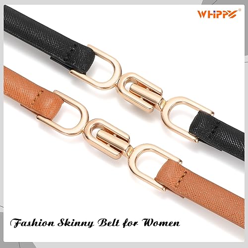 Miniatura 3 de WHIPPY Cinturón de cuero delgado ajustable para mujer, cinturón de hebilla de moda para vestido