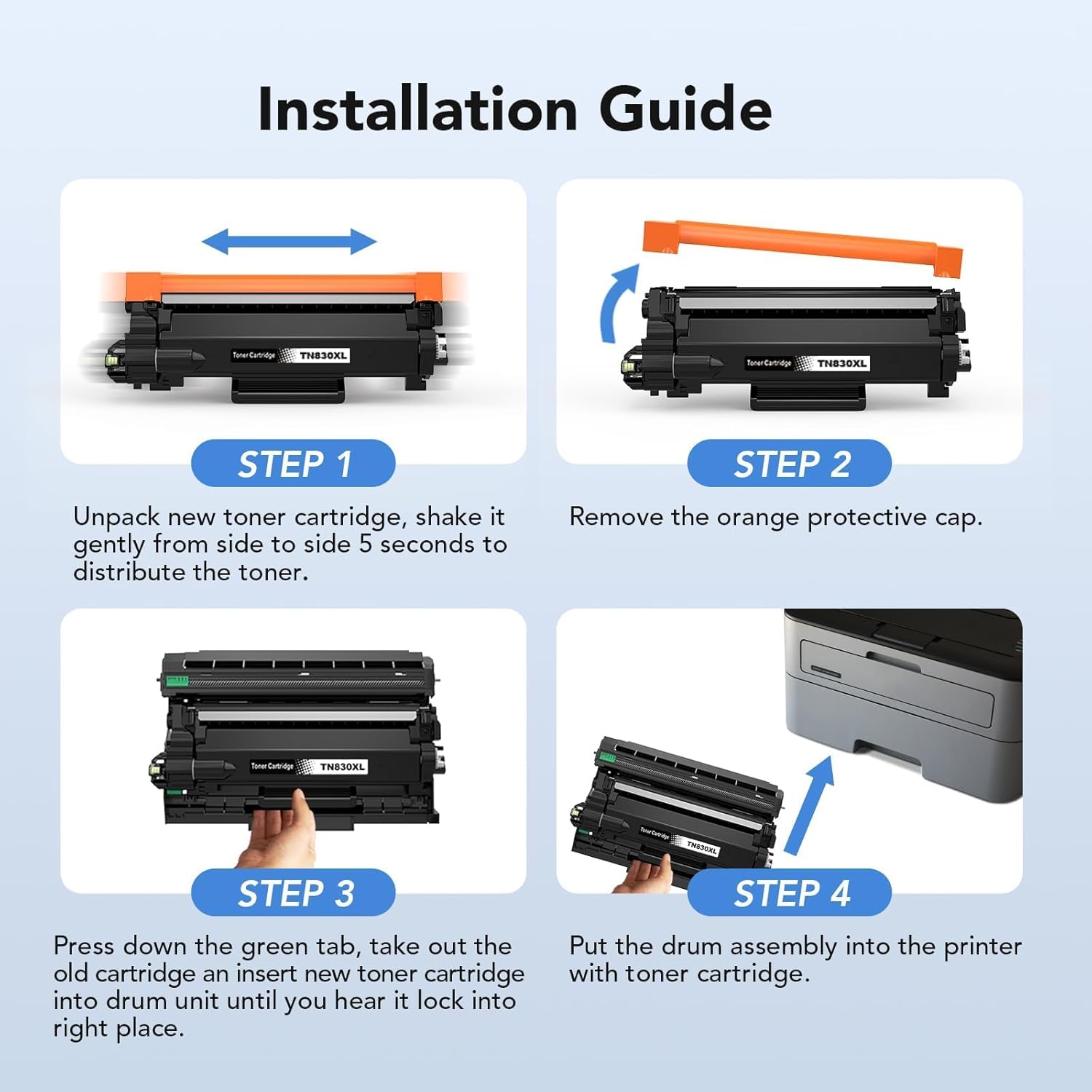 Compatible TN830XL Black Toner 4 Pack Replacement for Brother TN830XL TN-830 TN830 XL High Yield Toner Cartridge Use for HL-L2460DW DCP-L2640DW MFC-L2820DW MFC-L2900DW HL-L2480DW HL-L2400D HL-L2405W