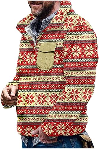 Mens Outdoor Casual Stand Collar Long Sleeve Sweatshirt Christmas Print Single Breasted Stand Collar Jacket Sweaters