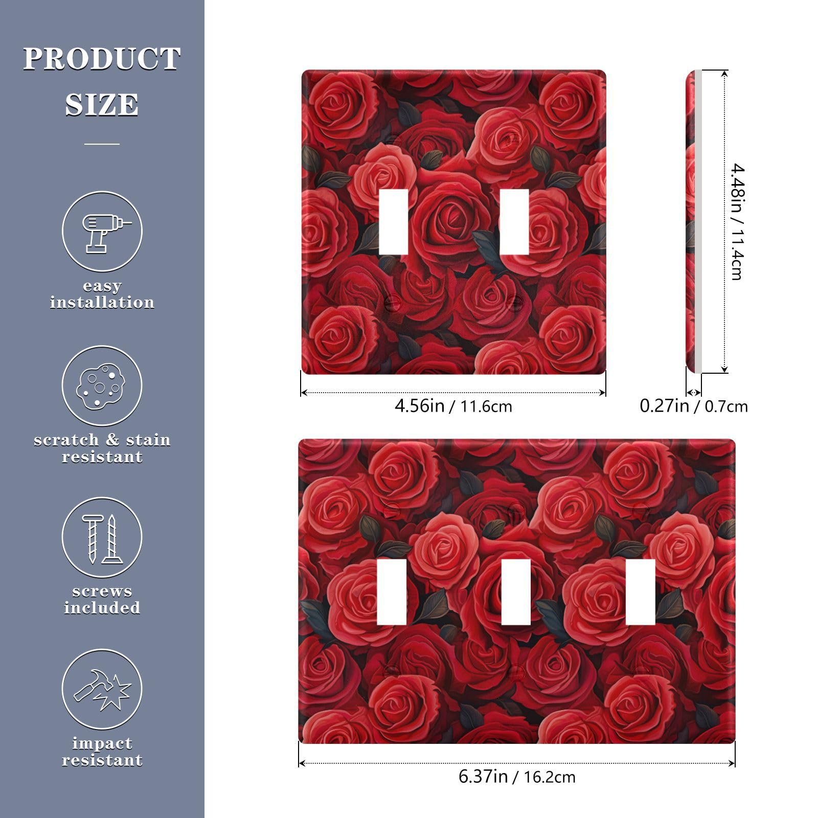 Light Switch Cover Red Rose Flower Wall Plates for Electrical Outlets 3 Gang 202a8808