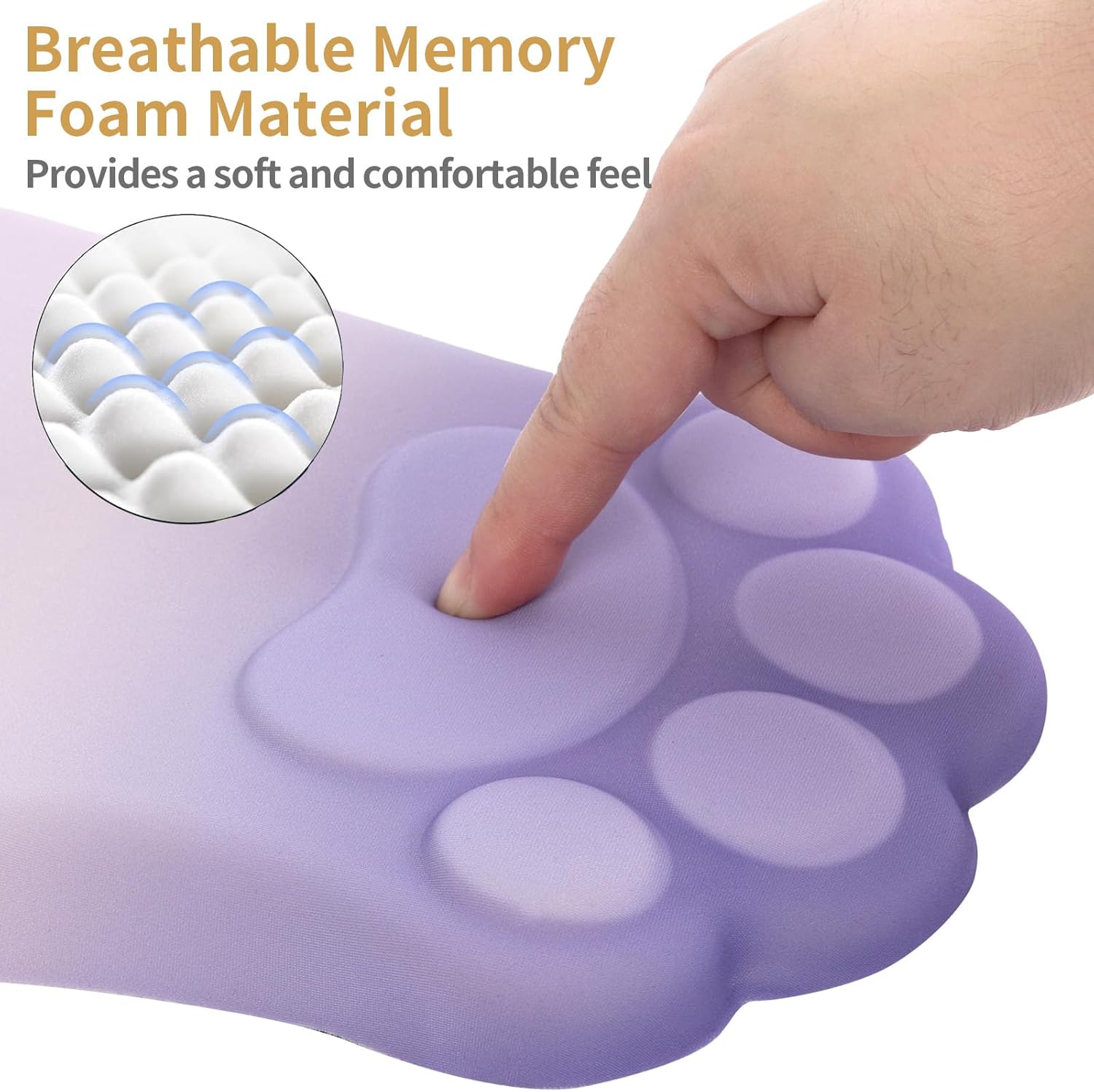 L-SPOUTTO Ergonomic Mouse Pad with Wrist Rest,Cute Cat Paw Mousepad Wrist Support,Comfortable Massage Design Computer Pain Relief Mouse Pad with Non-Slip PU Base for Desk Laptop Gaming,Gradient Purple