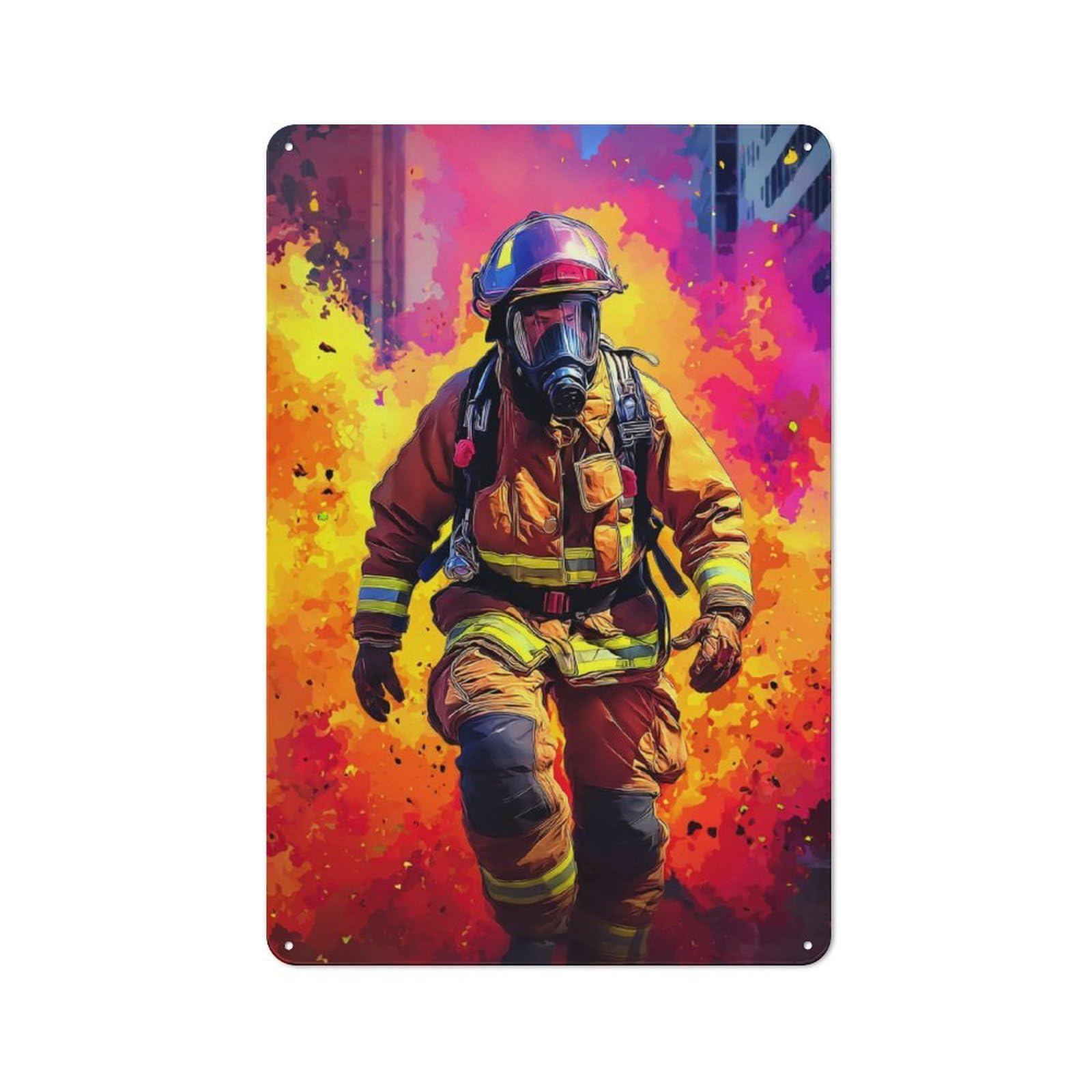 Junmoney Firefighter In Action Metal Plaque With Design 30X20cm, Vintage Bistro Wall Plaque For Coffee Bar, Kitchen, Bistro Or Tea Corner