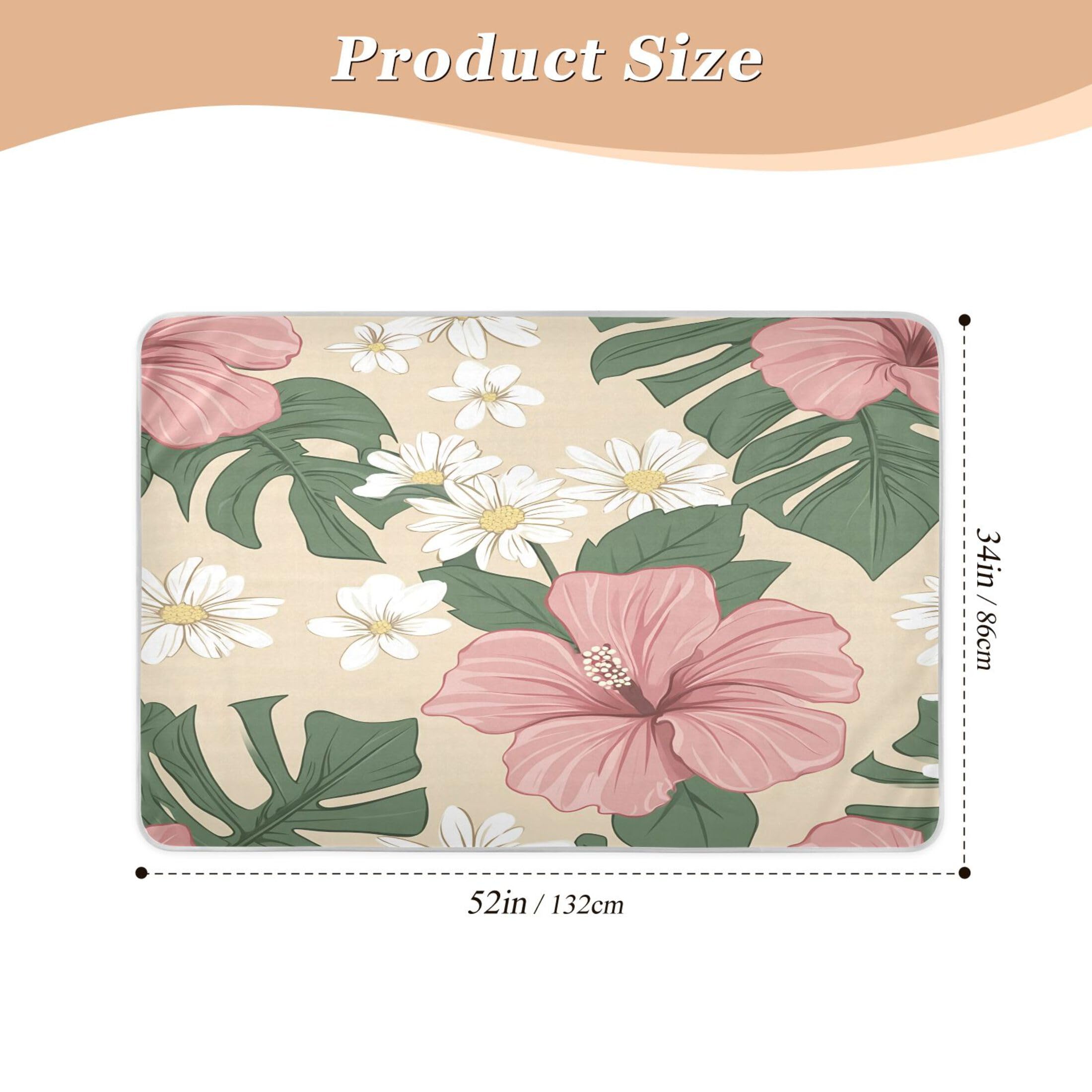 Takiito Pink Tropical Flowers Bed Pad Reusable Bed Underpad Washable Waterproof Leak-Proof Quick Dry Incontinence Pee Pad for Toddlers Kids Adults Pets 34x52 in