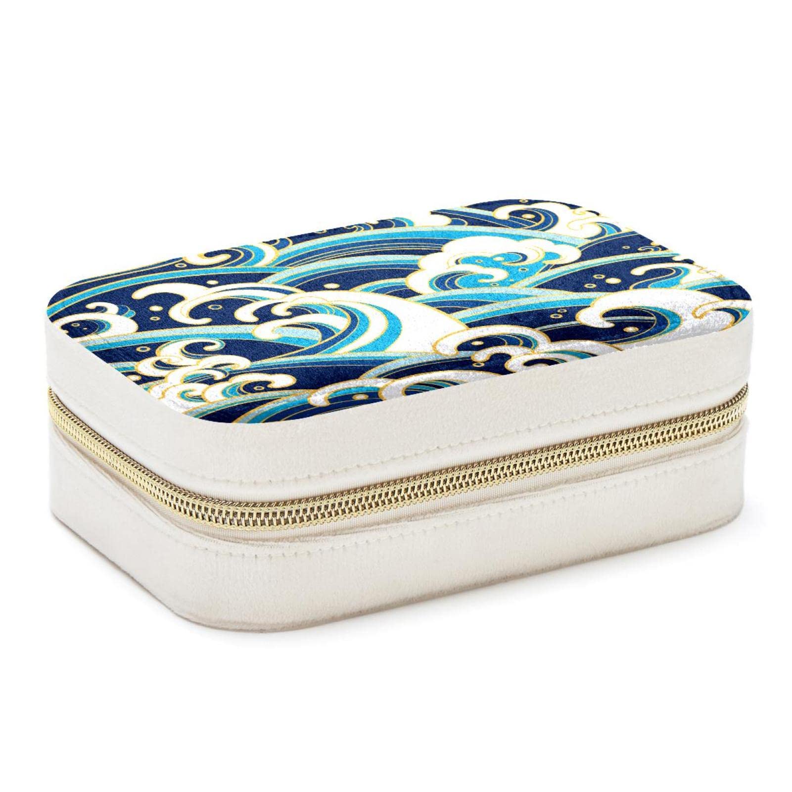 Boîte à bijoux de voyage au design de l'océan oriental, écrin en velours pour femmes