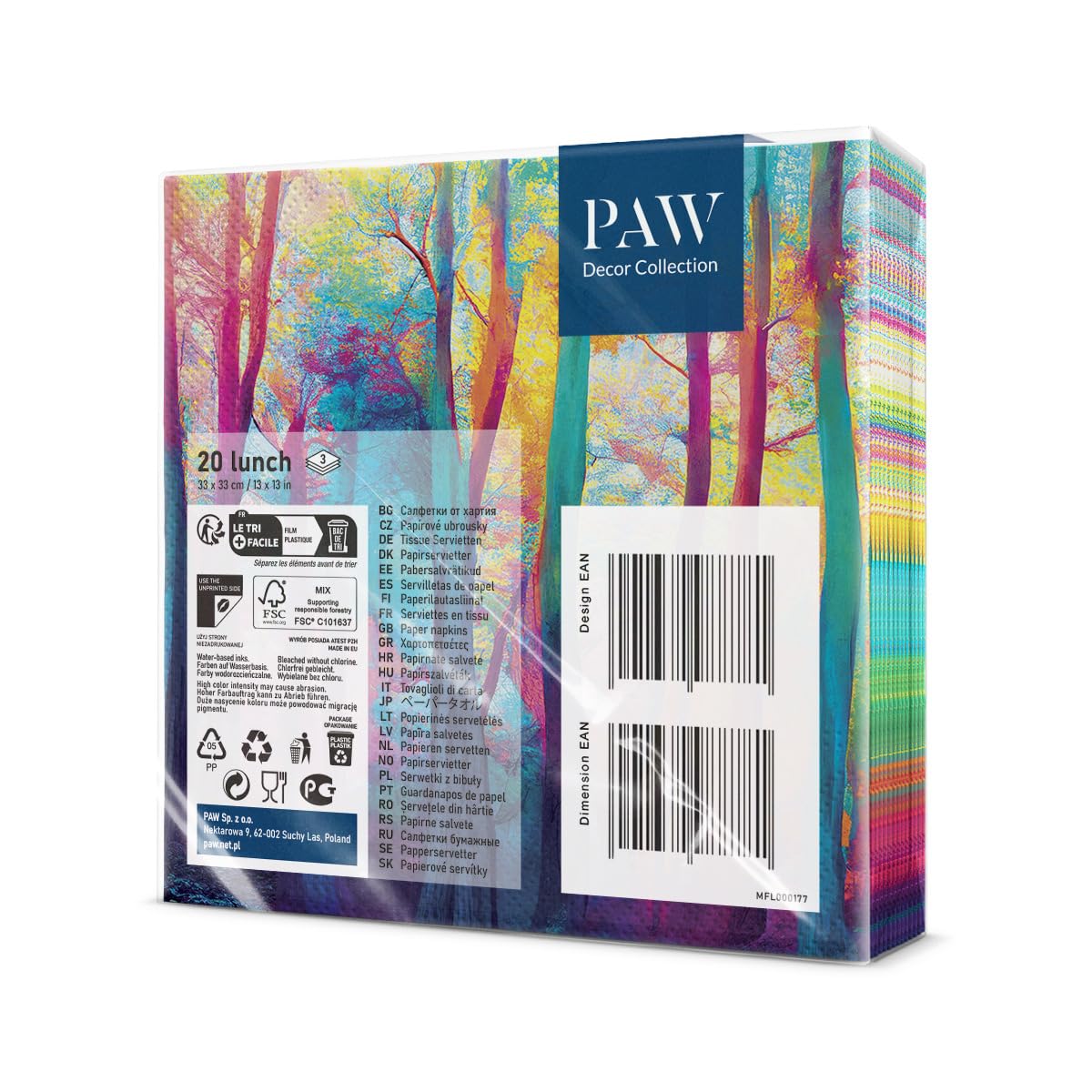Tovaglioli Di Carta PAW Eco 20 Pezzi - 33x33 Cm, 3 Veli, Riciclati E Biodegradabili, Con Tema Foresta, Per Feste E Compleanni