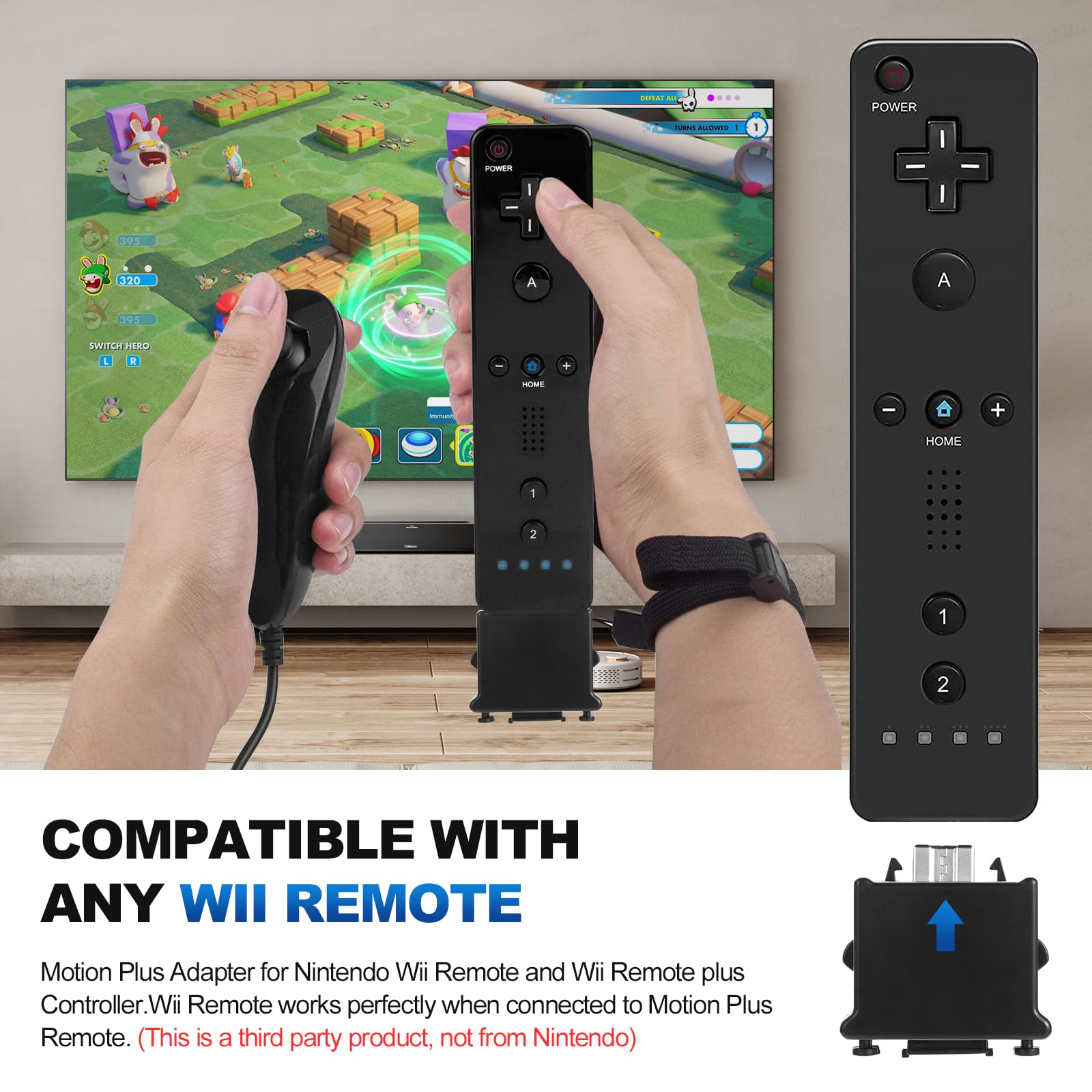 Kyrio Adaptateur Wii Motion Plus - Télécommande externe - Avec capteur - Adaptateur accélérateur pour télécommande Nintendo Wii - Noir