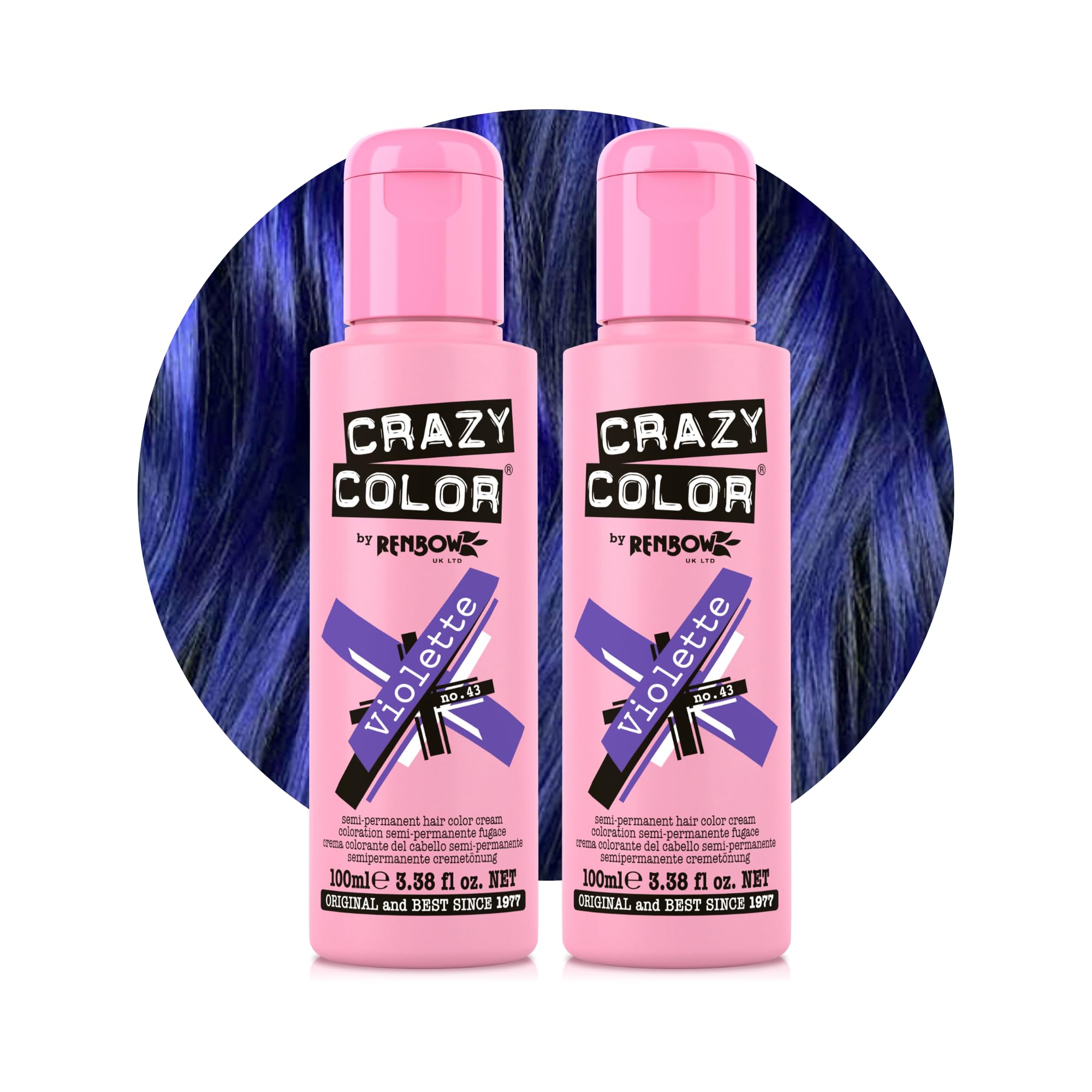 Crazy Color Vibrant Violette Semi-Permanent Duo Hair Dye. Highly Pigmented Deep Purple Conditioning & Oil Nourishing Vegan Formula | No Bleach or Ammonia | 200ml