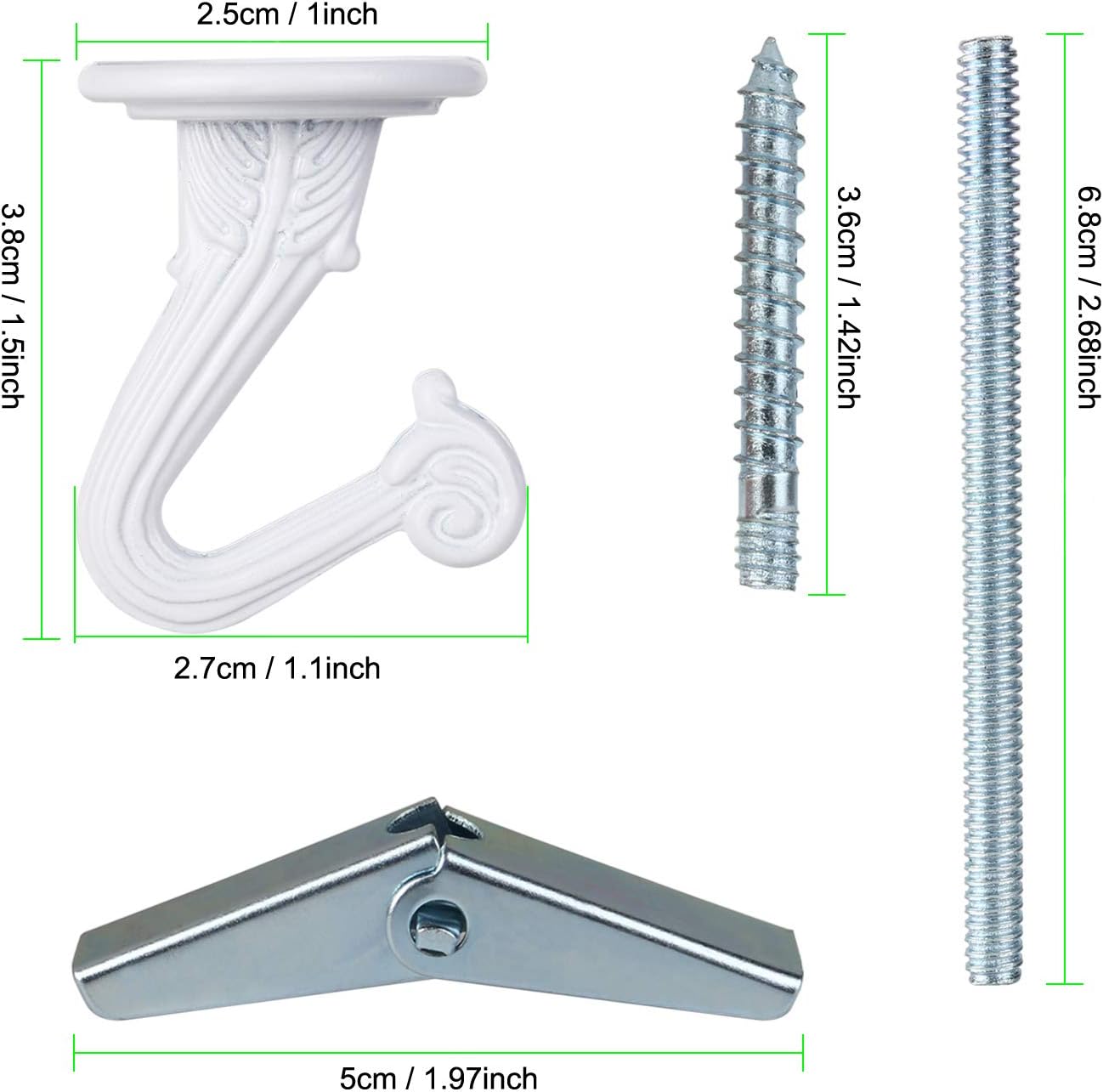 OOTSR 6 Sets Metal Ceiling Hooks, Heavy Duty Swag Ceiling Hooks with Hardware for Hanging Plants/Chandeliers/Wind Chimes/Ornament (White Color)