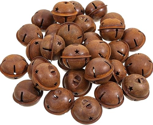 30 Pieces Christmas Rustic Bells Metal Sleigh Rusty Bells Primitive Look Bells Star Cutouts for Holiday Craft Home Decoration