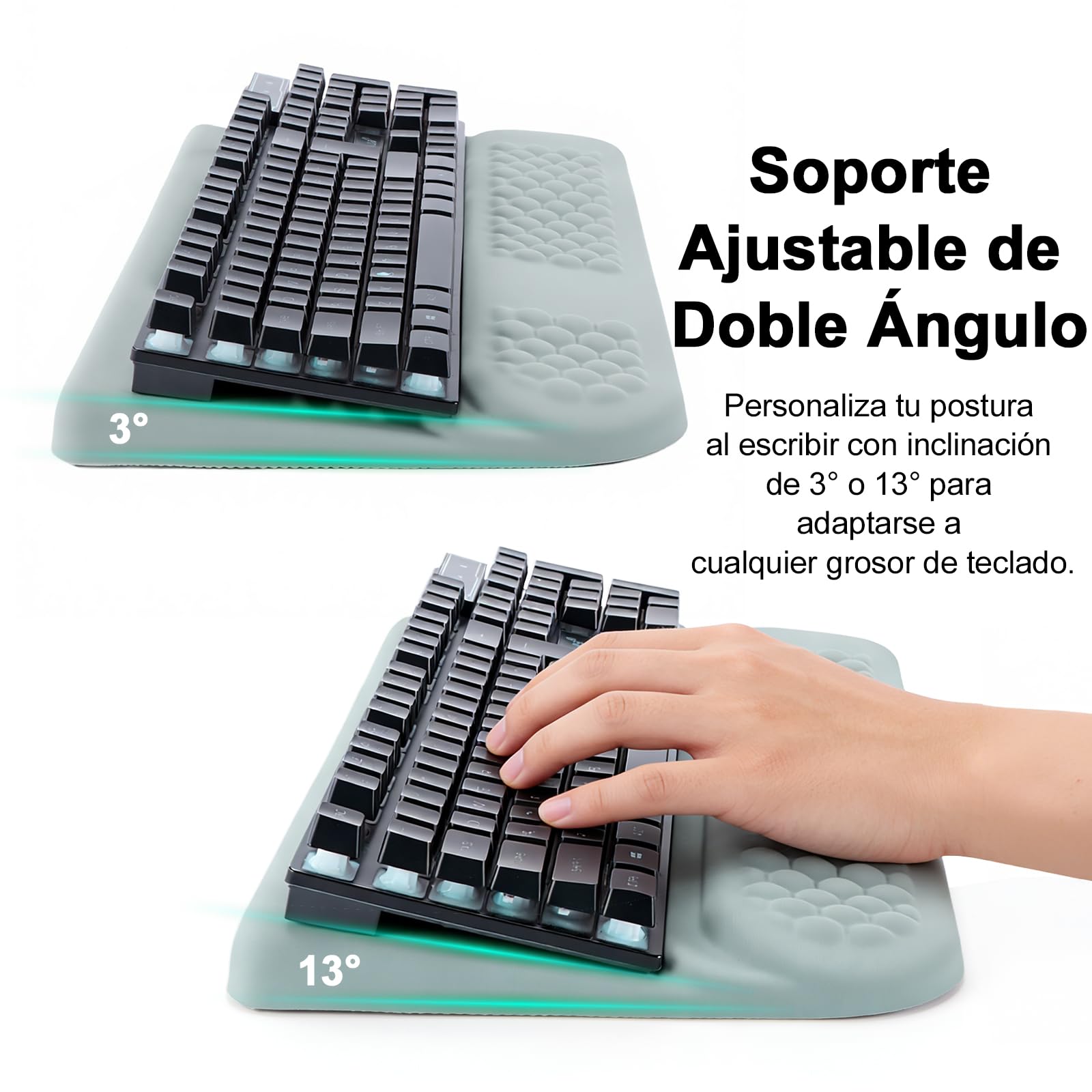 LIMOUS Reposamuñecas Ergonómico para Teclado, Soporte Elevador Ajustable | Caja de Almacenamiento, 2 Ángulos (3° y 13°), Espuma Viscoelástica En Ola, Base Antideslizante, para Oficina y Gaming, 17.3"