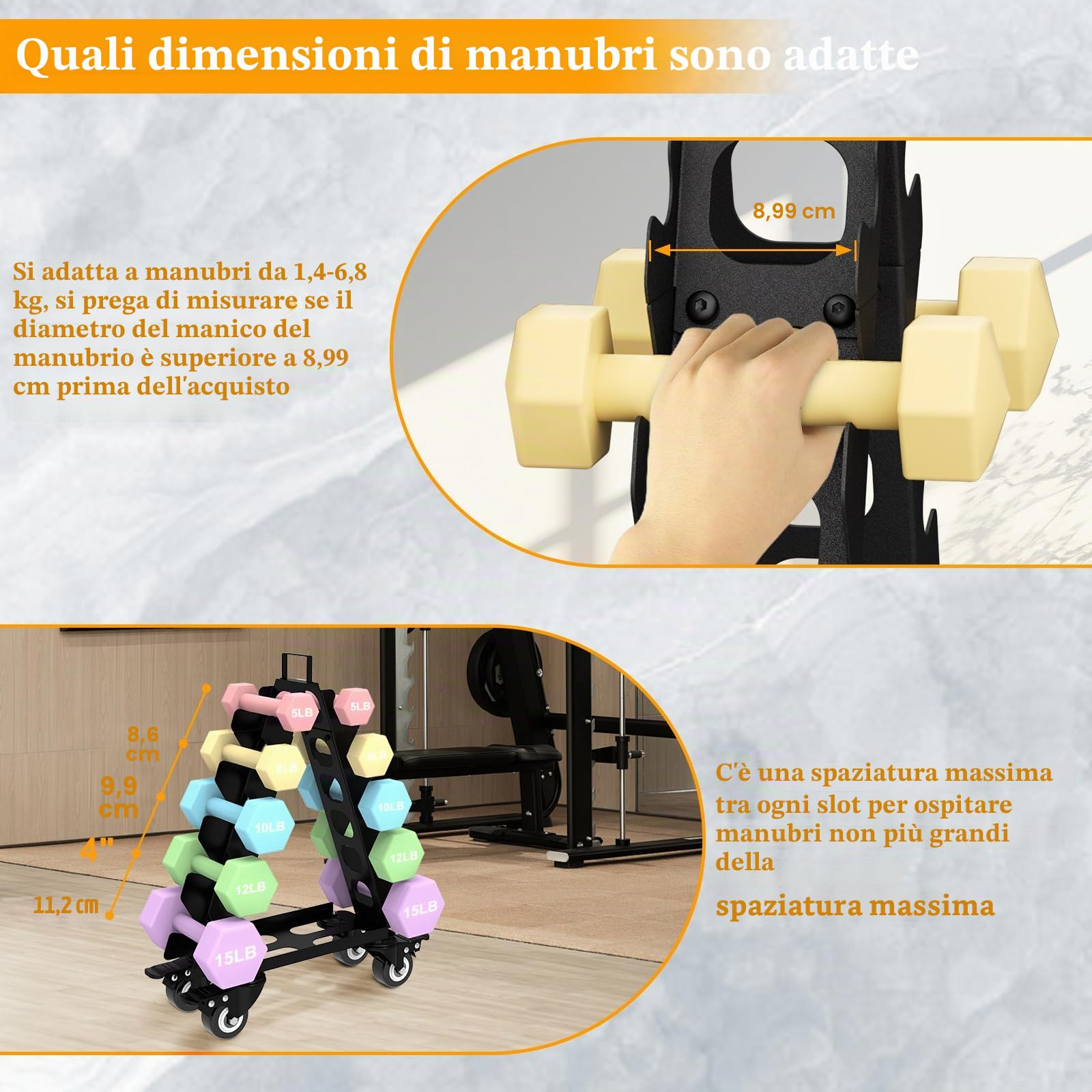 Rastrelliera Manubri Porta pesi manubri Supporto per manubri per Palestra Casa(capacità di Peso 100 kg,No Manubri)