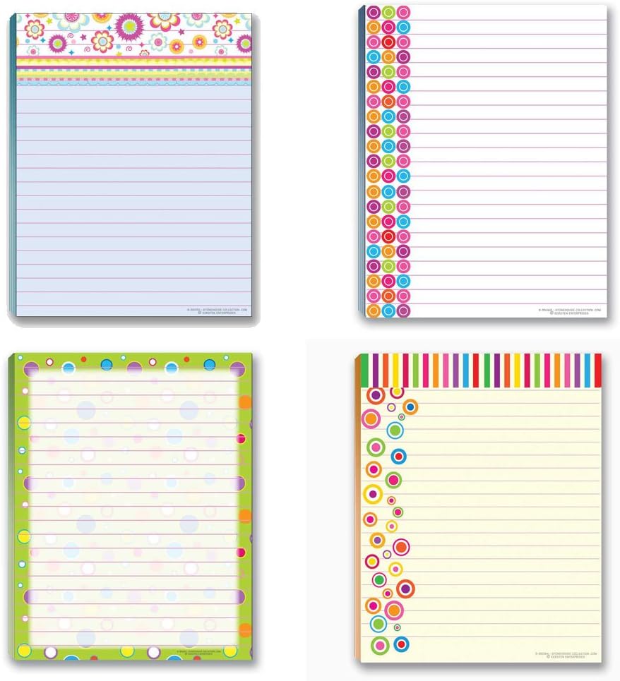 Fun Pattern Designs Pads - USA Made- 4 Assorted Notepads - Shopping List, Teachers, Home, Office, Small Gift - USA Made