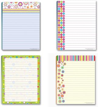 Fun Pattern Designs Pads - USA Made- 4 Assorted Notepads - Shopping List, Teachers, Home, Office, Small Gift - USA Made