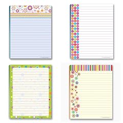 Fun Pattern Designs Pads - USA Made- 4 Assorted Notepads - Shopping List Teachers Home Office Small Gift
