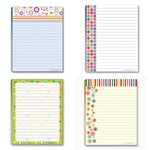 Fun Pattern Designs Pads - USA Made- 4 Assorted Notepads - Shopping List Teachers Home Office Small Gift