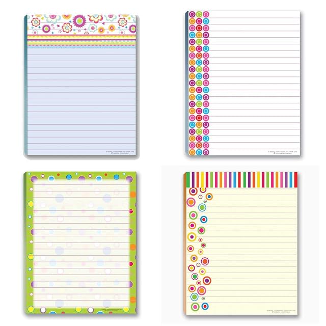 Fun Pattern Designs Pads - USA Made- 4 Assorted Notepads - Shopping List Teachers Home Office Small Gift