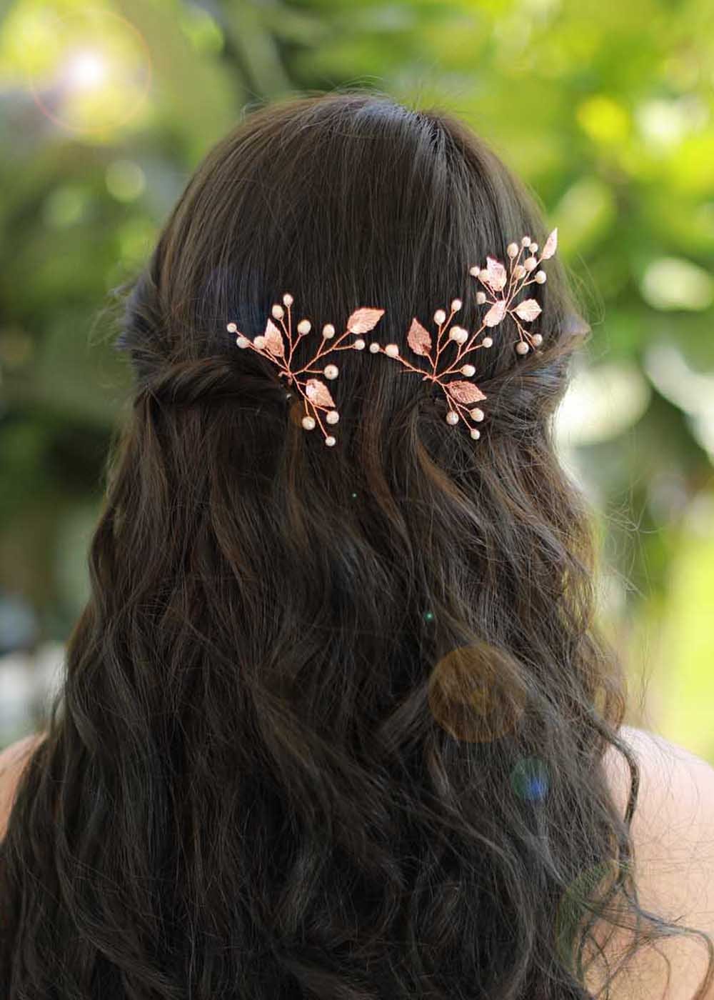 Missgrace Rose Gold Hair Pins (3 Packs), Crystal Leaf Wedding Hair Accessories for Women - Image 3