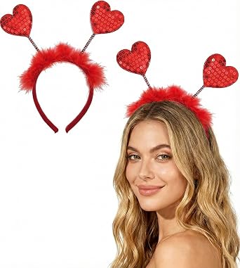 Heart Headband Red Sequin Love-shaped Head Boppers Valentines Day Headband Hair Accessories Dress for Party Props