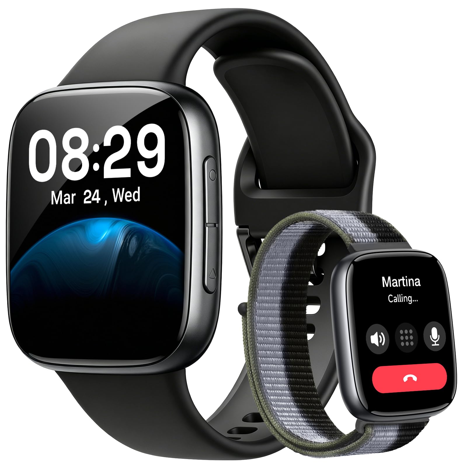 Montre Connectée Homme 1.85" AMOLED 3ATM Etanche Smartwatch Femme avec Appel, Voix de l'IA, pour Samsung iPhone Android, Moniteur de Sommeil/SpO2/Fréquence Cardiaque 110 Sport Calories Podometre