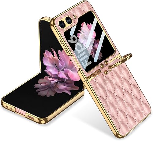 Miniatura 11 de SHIEID Z Flip 6 - Funda de piel para Galaxy Z Flip 6 con marco galvanizado, soporte de anillo, forro de esponja y diseño en forma de diamante para